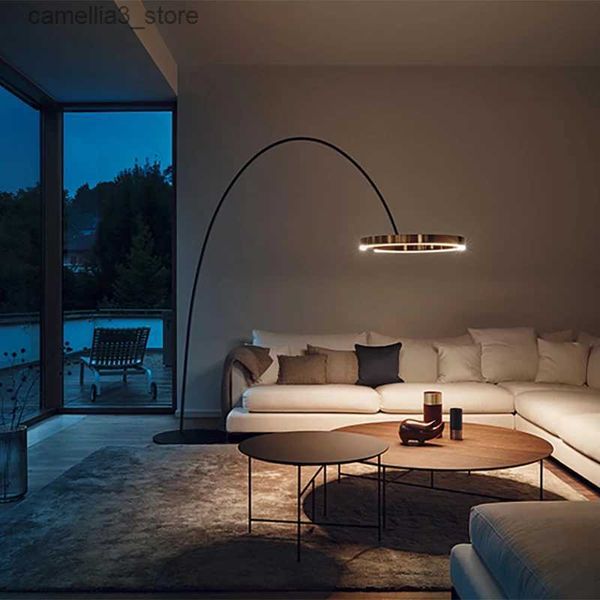 

Lamps Floor Modern minimalist ring vertical light living study model room club fishing floor lamp Q231016