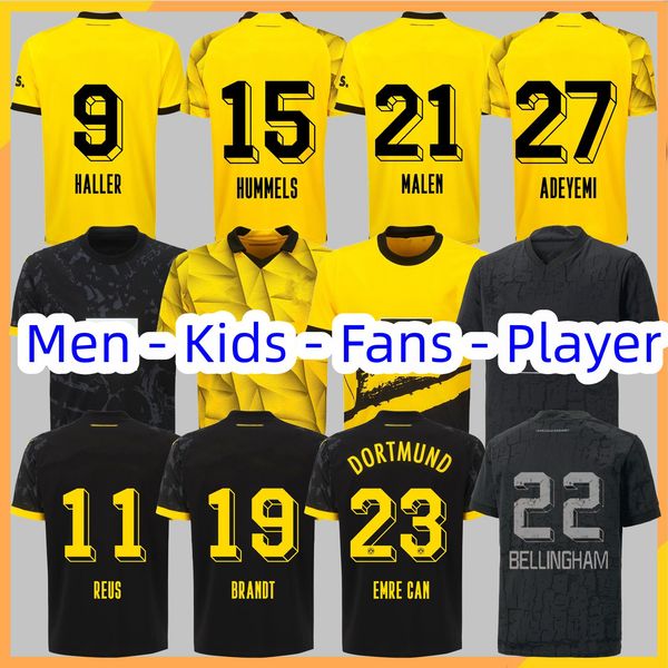 

23 24 Soccer Jerseys REUS DORTMUNDs 2023 2024 Borussia Soccer HALLER Football Shirt BELLINGHAM NEONGELB HUMMELS BRANDT Men Kids Special Kit All Black Maillot De Foot, 23 24 away aldult player