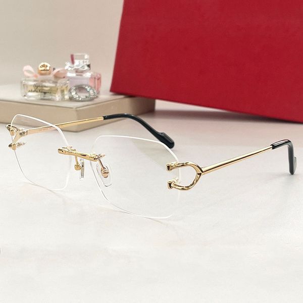 

Luxury Mens and Womens Square Borderless Optical Frame CT0286S Retro Fashion Mens Optical Eyewear Reading Transparent Glasses Metal Legs With Original Box