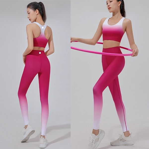 

LU-1572 Lu Top+pants Women' Yoga Set Sports Vest Jumping Leggings Yoga Leggings Gym Resistance Strength Training Sportswear Running Clothes Choseyoga, Rose red