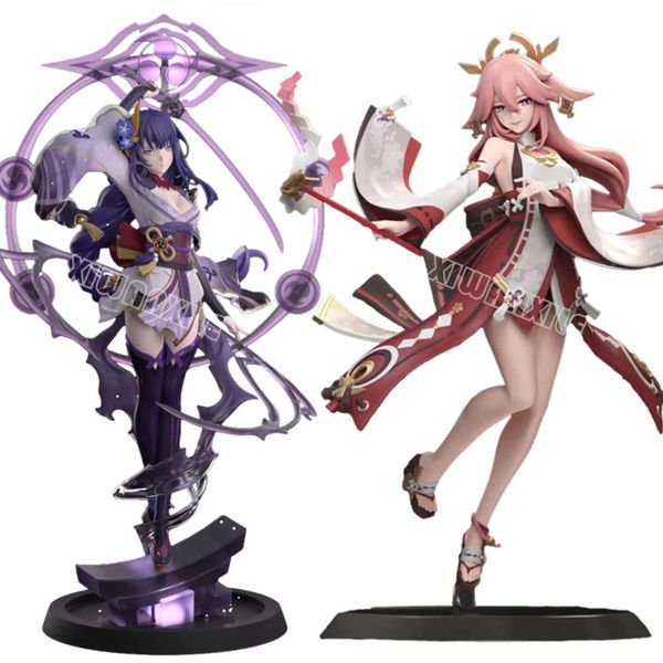 Finger Toys 25cm Genshin Impact Yae Miko Anime Figure Raiden Shogun/kamisato Ayaka Action Figure Paimon/ganyu/klee Figurine Model Doll Toys