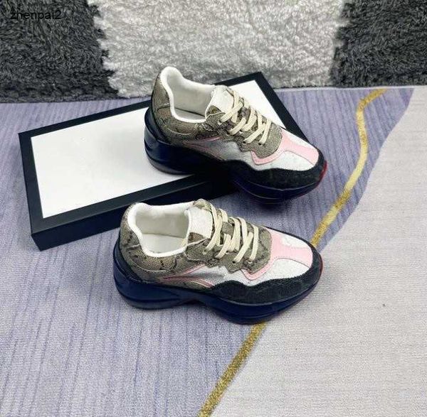 

designer luxury Casual Shoes Leather children Shoe Comfortable Fashion Multi color stitching design kids Sneakers Size 26-35