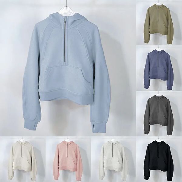 

Autumn winter yoga Scuba hoodie womens Jackets Plus Velvet Thickening jackets hoodys sports half zipper terry designer sweater chothing loose short clothes, Color#4