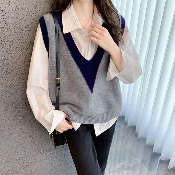 

Vest Knitted Tank Top Women's Early Autumn 2023 New Loose Versatile Pullover Sweater Fashion Simple Warm Sleeveless Vest, Black
