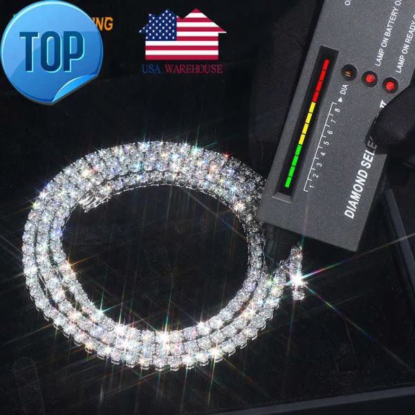 

Gold Sier VVS Moissanite Iced Out Chains Dia Cluster Tennis Chain Necklace For Mens Womens 3mm 4mm 5mm