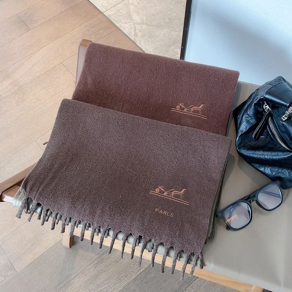 

Luxury Designers Double Cashmere Scarf for Women Knit Scarves France Brand Fashion Letters Classic High Quality Head Shawl Plaid Hijab Pashmina TW7C