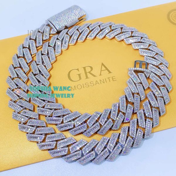 

18Mm 20 Inches Sterling Sier Vvs Moissanite Baguette Diamond Cuban Link Chain