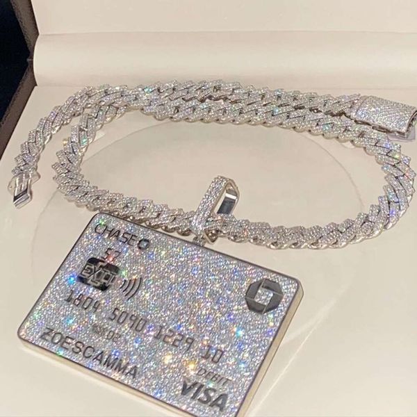 

White Gold Plated Solid Sier Vvs Moissanite Diamond Iced Out Credit Card Pendant