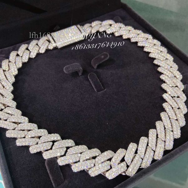 

Big Size Two Rows 18Mm Rapper Width Sterling Sier Iced Out Vvs Moissanite Diamond Cuban Link Chain