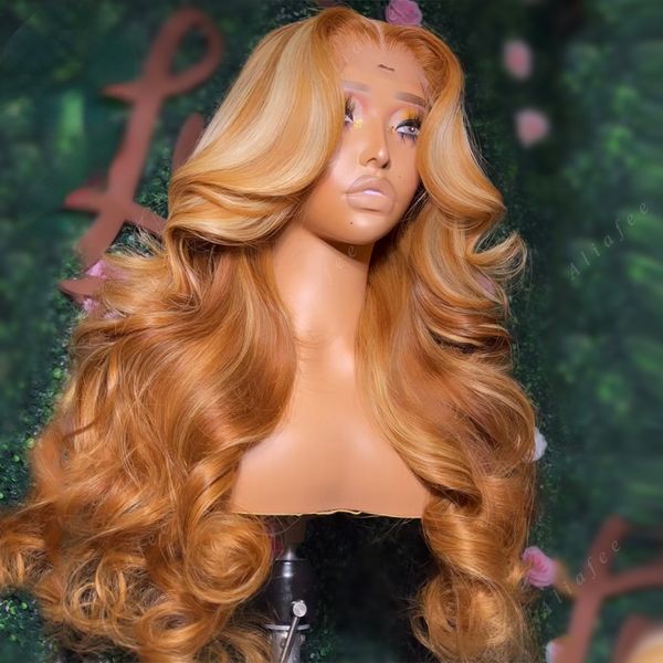 

Blonde Honey Body Wave 13X4 HD Lace Frontal Wig Pre Plucked Highlight Color Transparent Lace Front Human Hair Wig for Women, Lace front wig