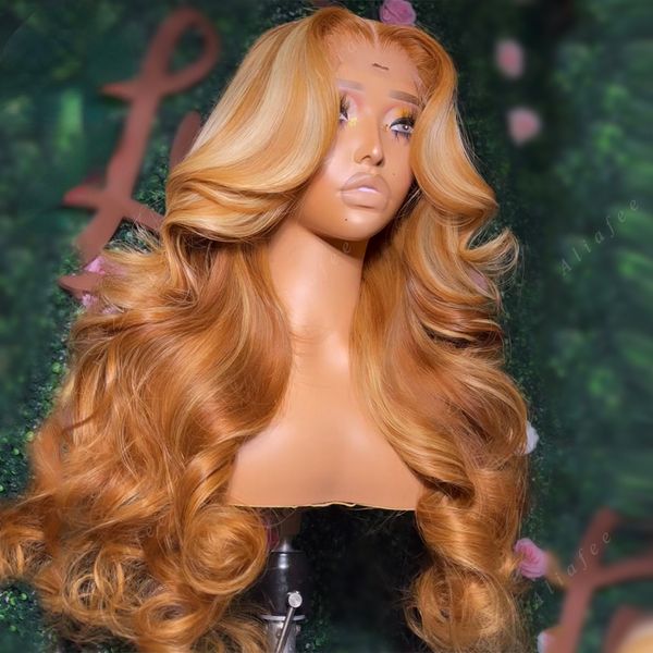 

Honey Blonde Body Wave 13X4 HD Lace Frontal Wig Pre Plucked Highlight Color Transparent Lace Front Human Hair Wig for Women, Lace front wig