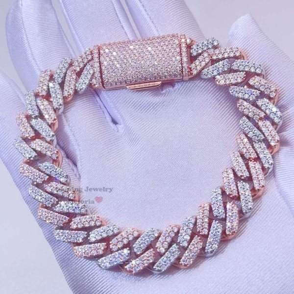 

Hip Hop Iced Out 10Mm 13Mm 15Mm Rose Godl 2 Tone Vvs Moissanite Cuban Bracelet