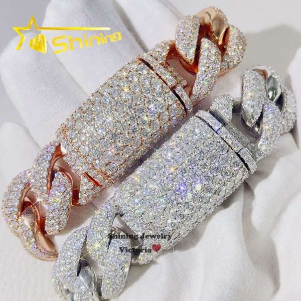 

New Design Big Stone Clasp Solid Sier Hip Hop Iced Out Cuban Link Bracelet 20Mm With Moissanite Diamond Pass Diamond Teste