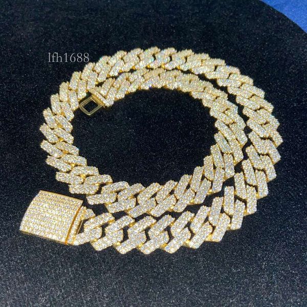 

Rapper 15Mm Sterling Sier Real Gold Plated Vvs Moissanite Cuban Chain