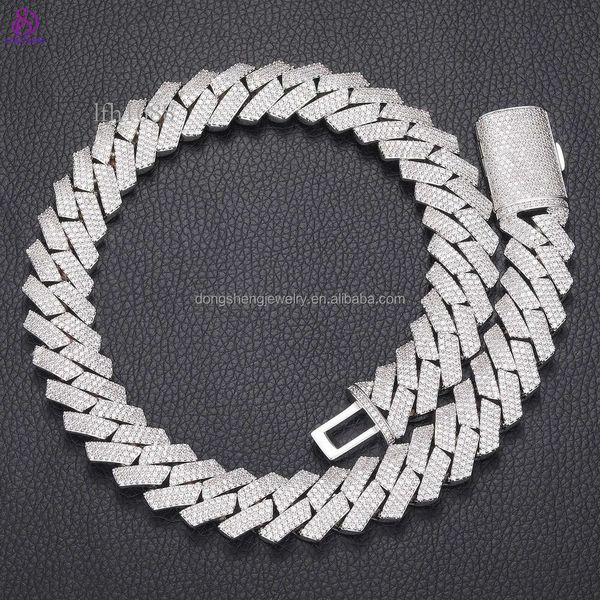 

Pass Diamond Tester Sier Fashion Jewelry Hip Hop Necklaces 14/15/16Mm 3Rows Vvs Moissanite Diamond Cuban Link Chain