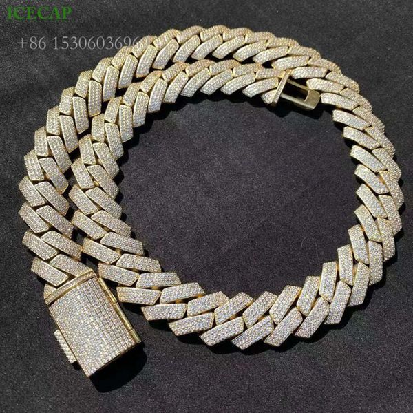 

Custom Vvs Moissanite Cuban Link Chain Sier Gold Color Necklace Men Sier Necklace Hip Hop Cuban Chain