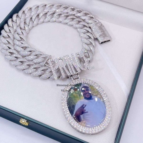 

Vvs Moissanite Diamond Hip Hop Iced Out Cuban Chain 18Mm Custom Photo Pendant Necklace