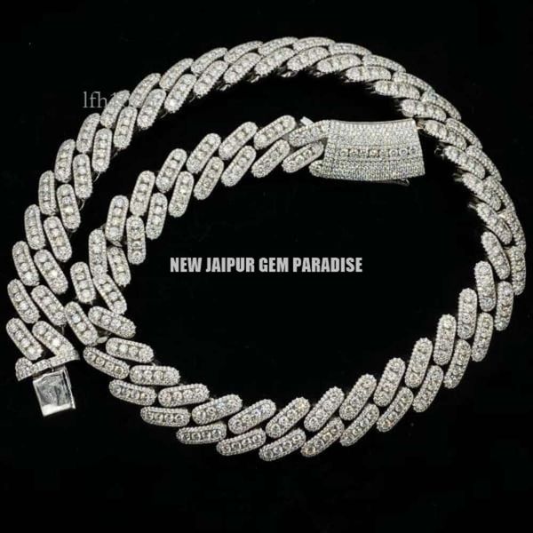

20Mm Vvs Moissanite Diamond Miami Cuban Chain With 14K White Gold Finished In Sterling Sier , 18 - 26'' ,Pass The Diamond