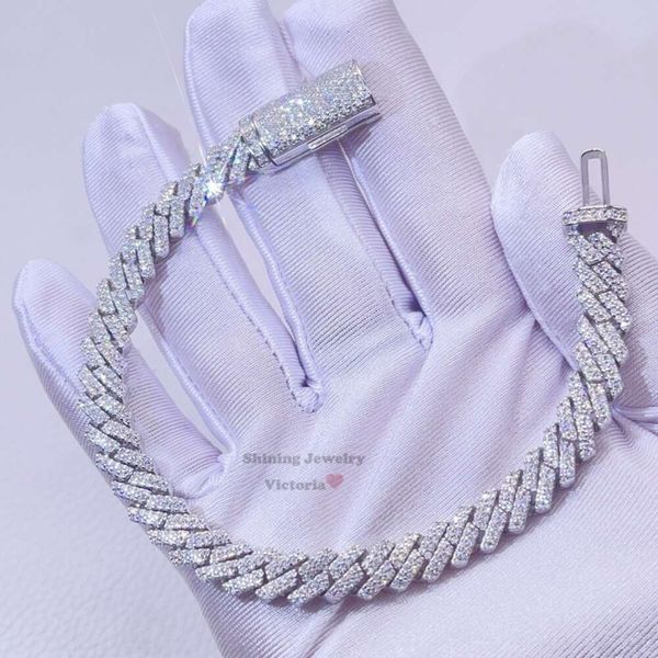

8Mm Solid Sier White Gold Rose Gold Iced Out Vvs Moissanite Cuban Bracelet Diamond