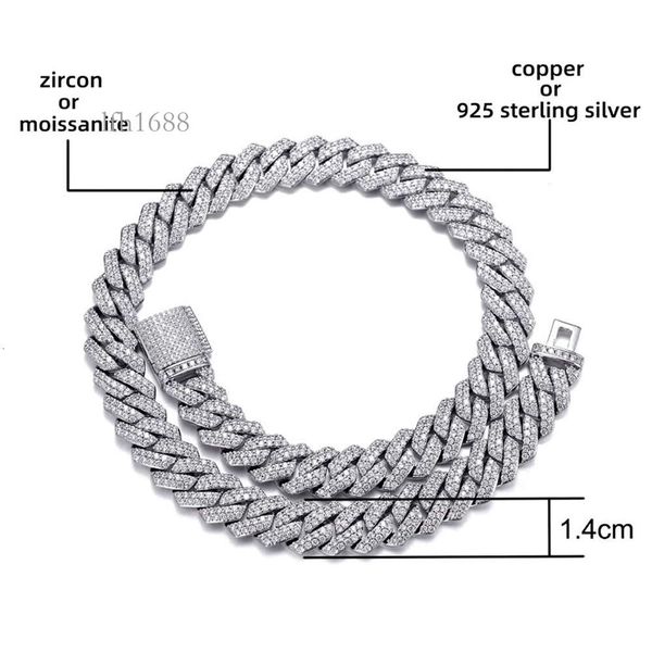 

Customized S Sier Cuban Chain 15Mm Baguette Moissanite Diamond Hip Hop Cuban Link Necklace Bracelet