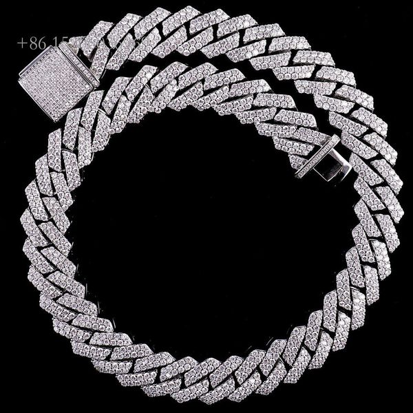 

12Mm Mens Cuban Link Chain Miami Iced Out Diamond Moissanite Cuban Chain Sterling Sier Gold Hip Hop Jewelry
