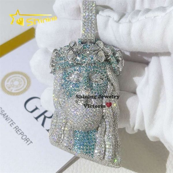 

Gra Certificated Pass Diamond Tester 2.5" Blue Mix White Moissanite Diamond Hip Hop Iced Out Jesus Pendant