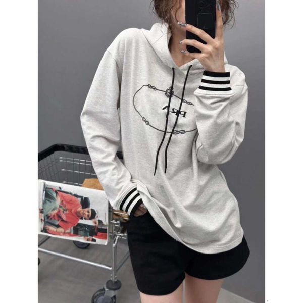 

Women' Hoodie Early Autumn New Product Grey White Embroidery Letter Contrast Thread Cotton Terry Sweater Hooded Sweater Fashion, Picture color