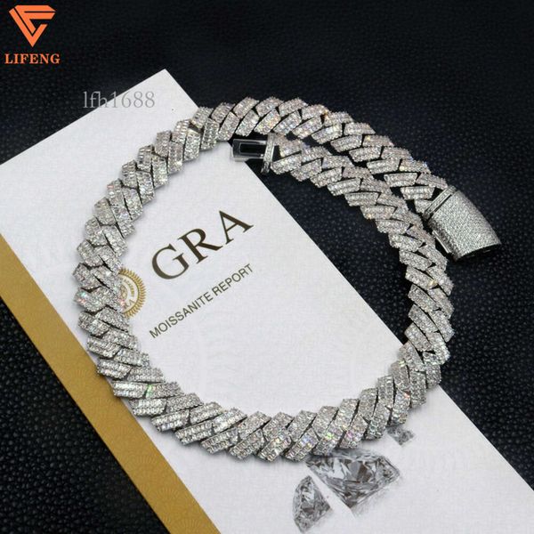 

Pass Diamond Tester 16Mm Wide 2 Row Baguette Diamond Sier Cuban Link Chain For Mens Gra Vvs Moissanite Hip Hop Necklace
