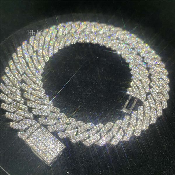 

Ready To Ship Sier Fine Hip Hop Jewelry Cuban Necklace Iced Out 14Mm Moissanite Chain Bling Vvs Diamond Cuban Links