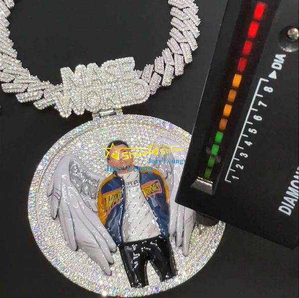 

Hip Hop Jewelry Rappers Sterling Sier Gold Plated Vvs Moissanite Photo Pendant Ename 3D Custom Ice Out Pendants