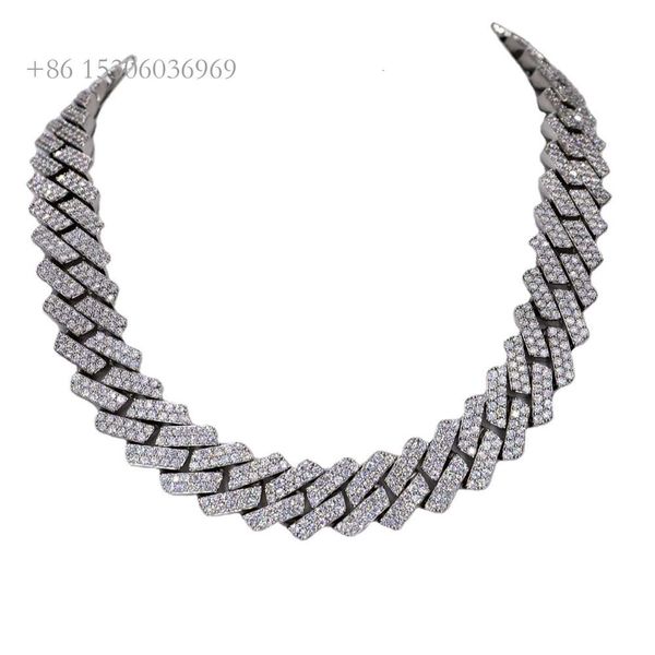 

2 Row Vvs Moissanite Diamond 18Mm 24Inch Cuban Iced Out Bused Down Hip Hop Jewelry For Rappers Personalised Chain