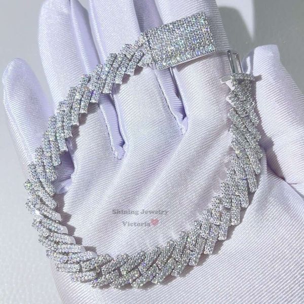 

Sterling Sier 10Mm Solid Iced Out Hip Hop Vvs Moissanite Cuban Bracelet
