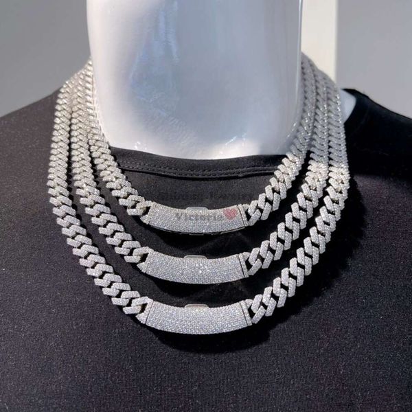 

Curved Long Clasp Vvs Moissanite Diamond 10Mm Cuban Necklace Sier Hip Hop Chain