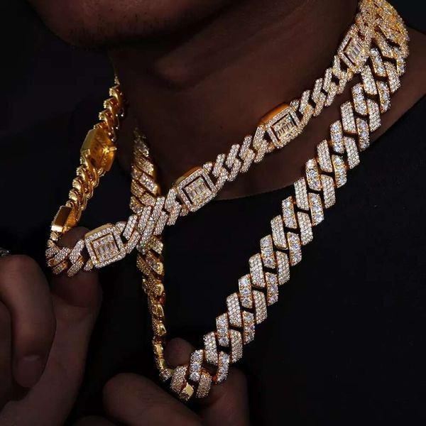 

Fine Hip Hop Jewelry Baguette Diamond Necklace Bracelet Sterling Sier Vvs Cuban Link Chain with Pendant Mossinate