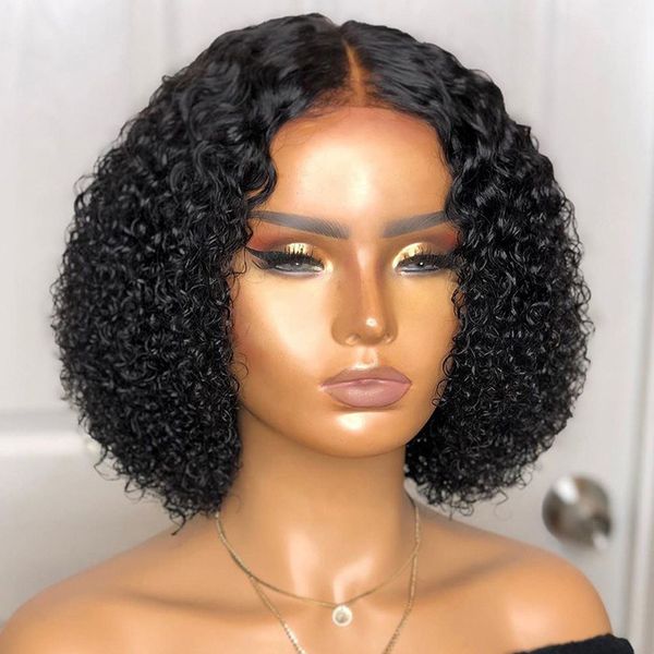 

Black 12 Inch Short Afro Kinky Curly Synthetic Wigs Simulation Human Hair Pelucas High Temperature Fiber Wig, Dark brown