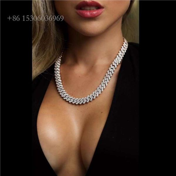 

Rock Style Hip Hop Jewelry Mens 14Mm Sterling Sier 2 Rows Vvs Moissanite Diamond Iced Out Cuban Link Chain Necklace