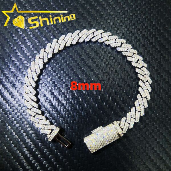 

Hot Selling Pass Diamond Tester Sterling Sier Hip Hop 8Mm 2 Row Design Iced Out Vvs Moissanite Diamond Cuban Link Bracelet
