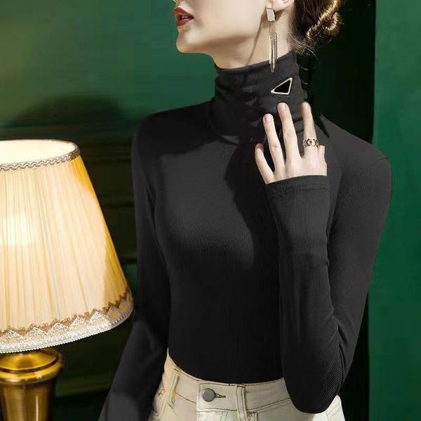 

Woman Sweaters Wool Blouse Shirts Knit Tees Shirt High Neck Budge Collar Sweater Short Style Lady Slim Fit Jumpers Sweatshirt -2XL, Beige1