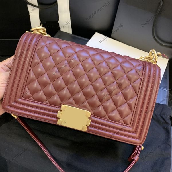 

Fashion saddle bag 10A Top quality classic flap bag Sheepskin BOY 25CM woman shoulder handbag leather crossbody bags Diamond Lattice chain bags clutch With box C021