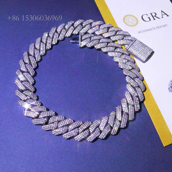 

Pass Diamond Test Iced Out Moissanite Cuban Link Chain Necklace 14K Gold Plated Bracelet 19Mm Hip Hop Jewelry For Men