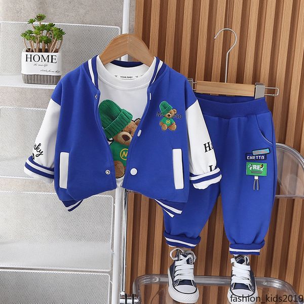 

Autumn Children Clothing Sets Baby Boys Suit Cartoon Bear Coats T-shirt Pants 3pcs/sets Kids Infant Clothing Toddler Sportswear 1-5 Years, Red