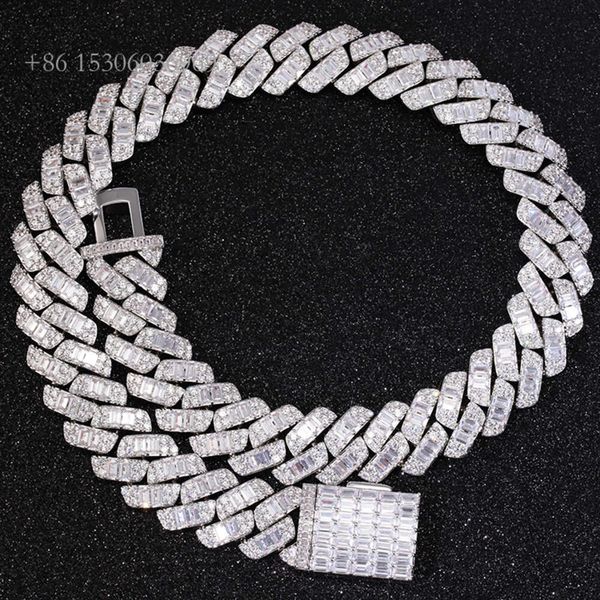 

Hip Hop Fine Jewelry Sterling Sier Baguette Gra Moissanite Diamond Cuban Chain Necklace For Rapper Men