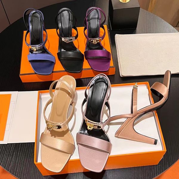 

Women Dress Shoes Satin High Heels Metal buckle decoration FashionClassics Ankle Stiletto Heel party Evening shoes Lady Sandals Wedding 90mm Luxury Designer shoes, 18black