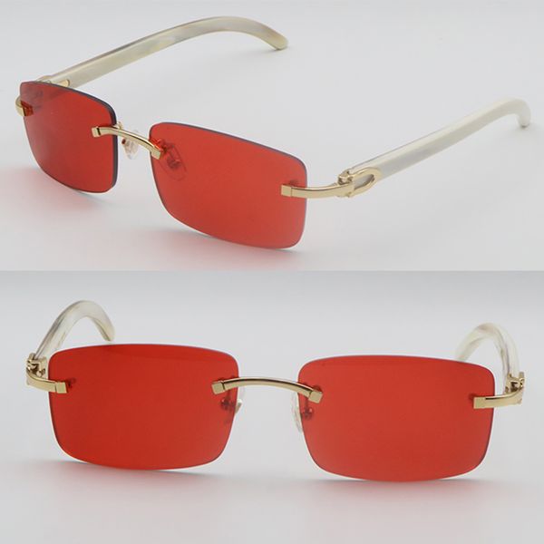 Famous Men Women Rimless Mirror Lens Sunglasses 8200757 White Genuine Natural Horn Glasses High quality Mens Sun Glasses C Decoration 18K Gold Frames Size:56