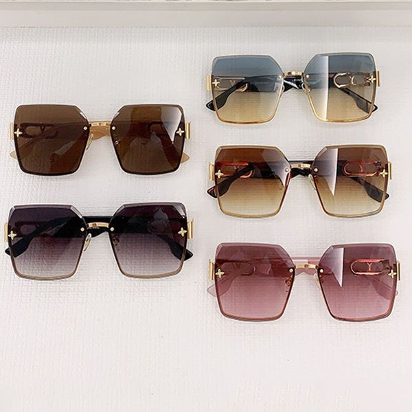 

Square frameless gradient Lunettes de SoleilZ1723E Fashion Women Beach Party Driving Plate Mirror Frame Mirror Leg Metal Hollow V-Pattern Letter with Original Box