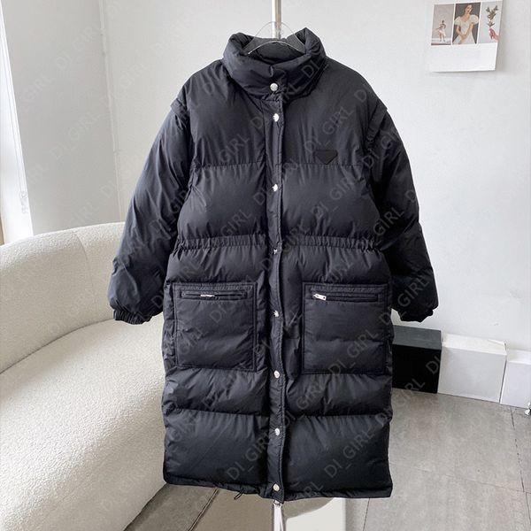 

Women Puffer Jacket Fashion Classic Letter Sleeves Detachable Long Jackets Winter Thick Elastic Belt Waist Slim Parkas Coats di_girl Di_girl, Black