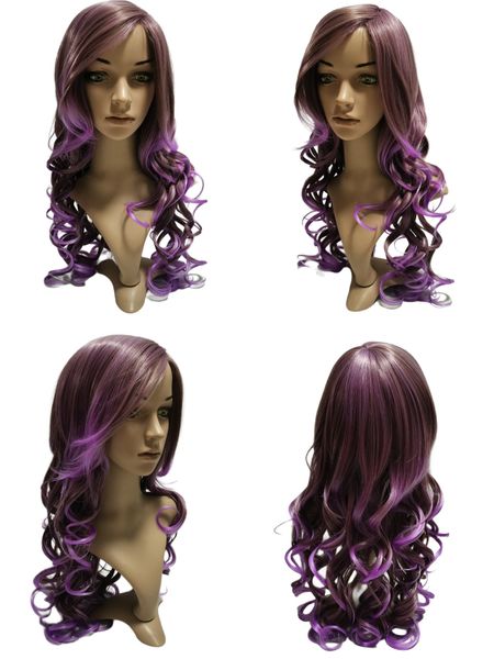 

Synthetic Wig 28 Inches Ombre Color Pelucas Simulation Human Hair Cosplay Wigs for White Black Women Perruques De Cheveux, Ombre color purple