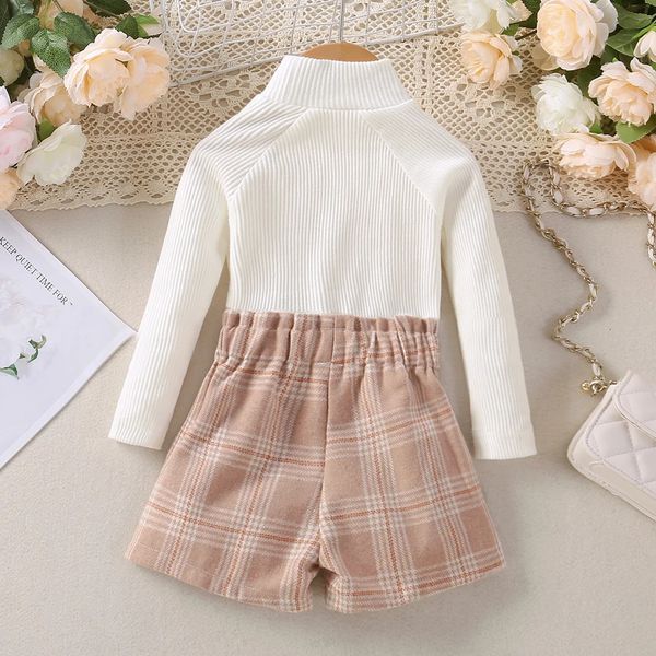 

Clothing Sets Small And Medium Sized Girl Autumn Long Sleeved Collar T Shirt Checkered Shorts Two Piece Set 398e, Pink