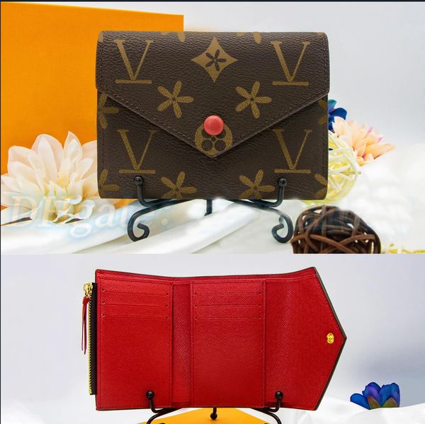 

M41938/62742 victorine purses with box multicolor coin purse Mini Short wallets foldable Key Coins Card Holder Case Accessoires Wallet, Brown flower-wine red