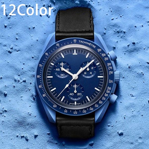 

Bioceramic Planet Moon Quarz movement designer Watch Mission To Moonshine Gold 42mm Full Function Chronograph Luxury Mens joint name Wristwatches moonswatch